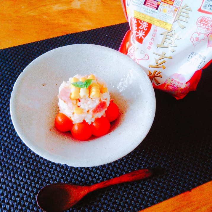 炊飯器で簡単☆トマトベーコン&コーンピラフ♪